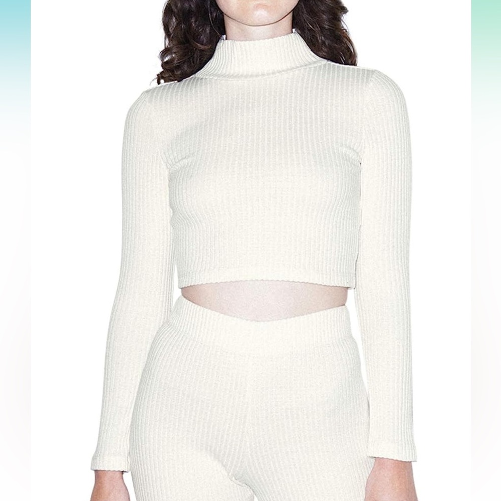 American Apparel Rib Long Sleeve Crop Turtleneck